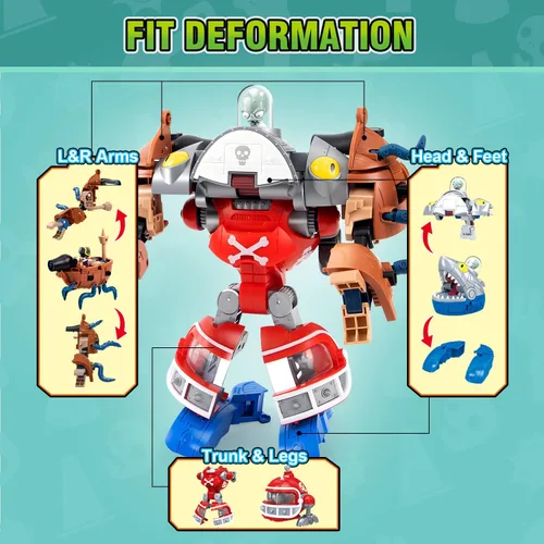 Miniatura 6 de Maikerry Juego de figuras de juguete PVZ 3 en 1, robot jefe de tiburón deformación, figuras de acción, regalos de cumpleaños y fiesta para niños