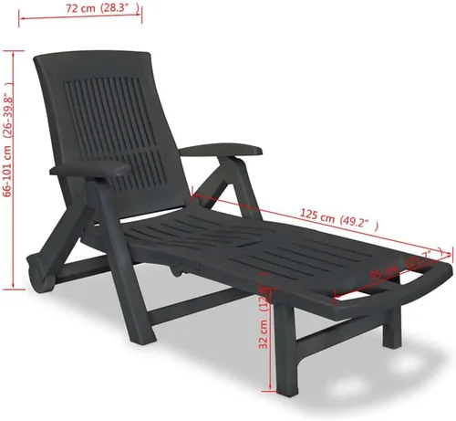 Miniatura 2 de Sillones de patio, tumbonas para exteriores, tumbona con reposapiés de plástico antracita, tumbonas para patio exterior, tumbona