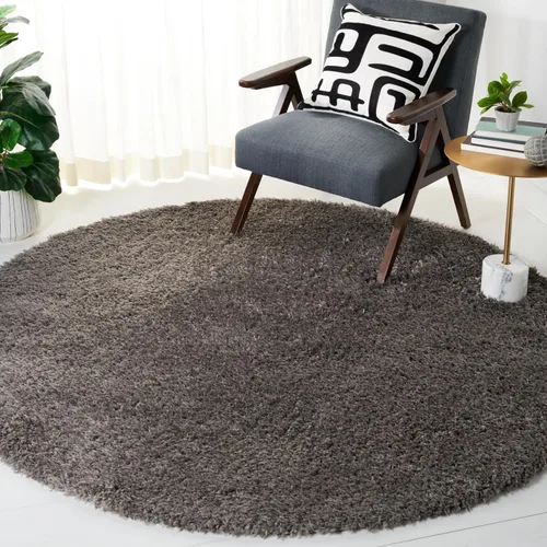 SAFAVIEH Madrid Shag Collection - Alfombra redonda, 6 pies 7 pulgadas, color carbón, diseño sólido, no desprende pelusa y de fácil cuidado, 2 Carbón