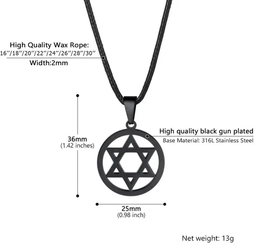Miniatura 3 de Stainless Steel Pendant Necklace for Men Women, Cool Punk Shark Teeth Necklace, Cross Necklace, Star Of David Necklace, Black Leather Cord, Come
