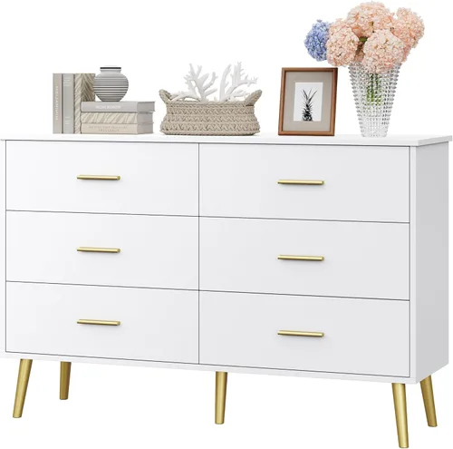 Miniatura 7 de Cómoda blanca para dormitorio, aparadores y cajoneras para almacenamiento de ropa, cómoda de madera para armario con 6 cajones, organizador de ropa