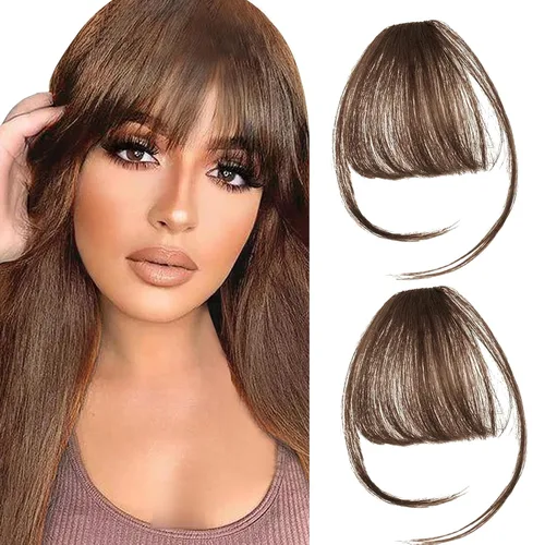 Miniatura 9 de 2 piezas de flequillo con clip de cabello humano real, flequillo falso con clip para el cabello para mujeres, flequillo tenue curvado con postizos