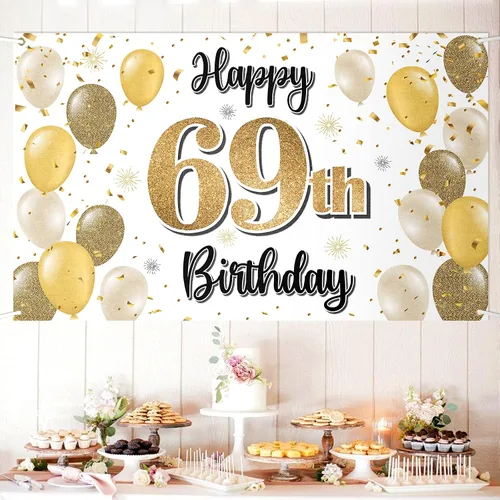 Miniatura 34 de Decoraciones de Feliz Cumpleaños 100, Globo Dorado Grande 100 Pancarta de Cumpleaños Telón de Fondo Letrero - Salud por 100 Años Suministros