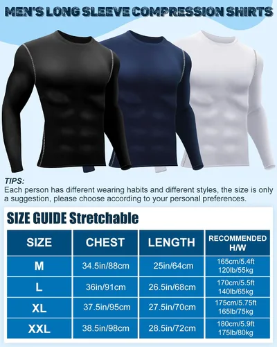 Miniatura 2 de Hicarer Paquete de 6 camisas de compresión atléticas para hombre, camisetas de manga larga para correr, para entrenamiento deportivo