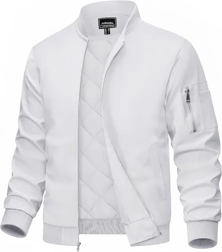 Miniatura 13 de MAGCOMSEN Chaqueta bomber para hombre, casual, resistente al viento, acolchada, con cremallera completa, cortavientos, chaqueta universitaria cálida