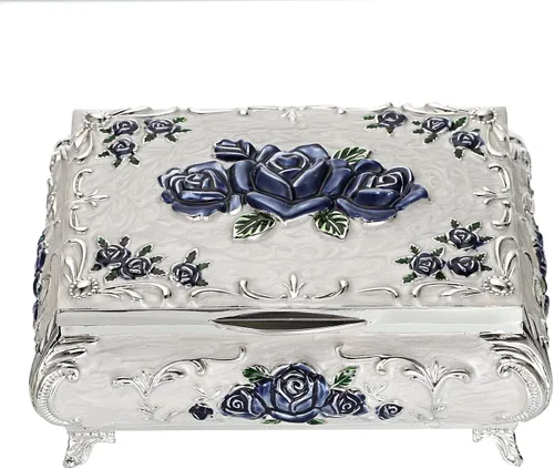 Miniatura 7 de Vintage Jewellery Box,Jewelry Treasure Box,Vintage Metal Small Jewelry Box Trinket Box with Red Flower Pattern, Retro Trinket Storage Box Jewelry