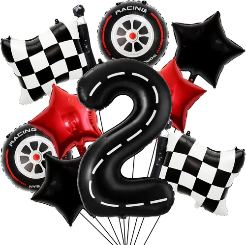 Decoraciones de fiesta de cumpleaños de auto de carreras, globo negro número 2 de 40 pulgadas, globo de aluminio para decoración de cumpleaños de