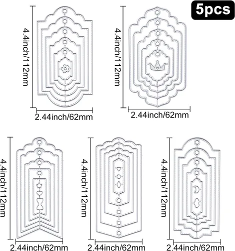 Miniatura 3 de ORIGACH Juego de 5 36 troqueles de corte de metal, troqueles de troquel, plantillas en relieve, herramienta para álbumes de recortes de tarjetas DIY