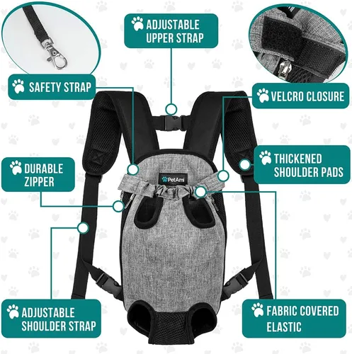 Miniatura 4 de PetAmi Mochila transportadora para perros, mochila transportadora frontal ajustable para mascotas y gatos, transportadora ventilada para el pecho