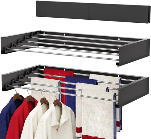 Tendedero plegable para colgar en la pared de 31.5 pulgadas, con varillas de acero inoxidable, ahorro de espacio retráctil para uso en interiores y