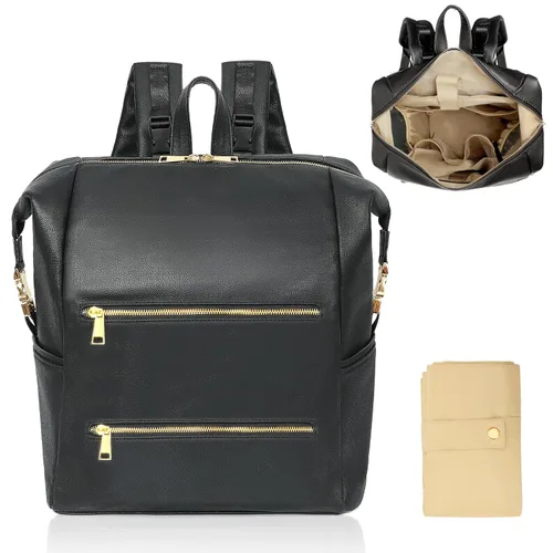 Miniatura 13 de Omanmoli Mochila para pañales, bolsa grande de neopreno para niños y niñas con 15 organizadores de bolsas de pañales, 2 bolsillos aislados, Negro