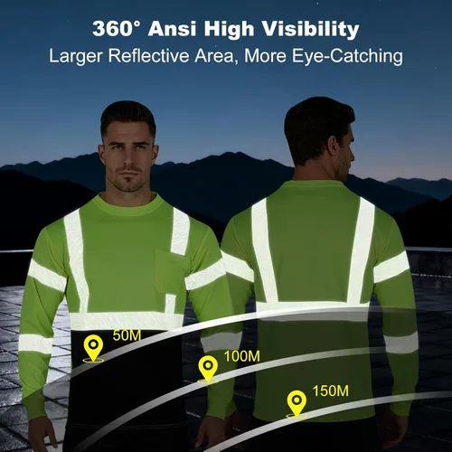 Miniatura 5 de FONIRRA Camisetas reflectantes de seguridad de alta visibilidad para hombres con manga larga ANSI Clase 2 (amarillo, XL)