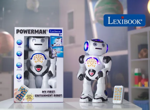 Miniatura 9 de LEXiBOOK Powerman - Robot de juguete con control remoto que camina y habla, baila, canta, lee historias, quiz de matemáticas, dispara discos e imita