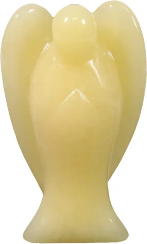 Amogeeli Figura de piedra de bolsillo de ángel guardián tallado de jade amarillo de 3 pulgadas para decoración del hogar Jade amarillo/amarillo