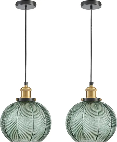Lámpara colgante vintage de 7.8 pulgadas, 2 luces, para fregadero de cocina, con vidrio soplado a mano verde, pequeña lámpara colgante para cocina,