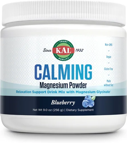 KAL Polvo de magnesio calmante – Suplemento de magnesio sabor arándano – Alta absorción, apoyo de relajación, sin azúcar añadido, vegano, sin