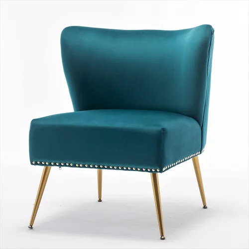 Miniatura 7 de Container Furniture Direct Thia Silla decorativa de terciopelo sin brazos para sala de estar, elegante asiento con ribete de cabeza de clavo, patas
