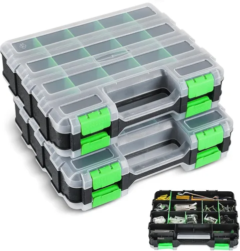 Miniatura 9 de NATGAI Paquete de 2 organizadores de piezas pequeñas, caja de herramientas de doble cara con 34 compartimentos con separadores extraíbles para Azul