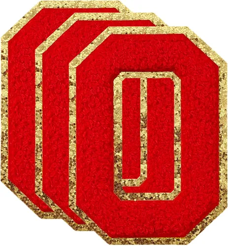 Miniatura 110 de 3 parches de números de chenilla negra, tamaño grande de 4-1/2" parches de números para planchar, parches universitarios para ropa, 8" Borde oro rosa