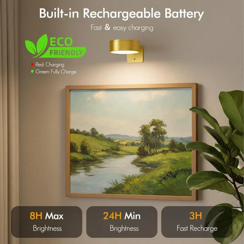 Miniatura 4 de Paquete de 3 luces para cuadros de pared, luz LED para pintura operada por batería recargable con control remoto regulable y temporizador, 3 modos