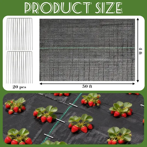 Miniatura 2 de Tela de paisaje de barrera de malezas de 4 x 50 pies con 20 estacas en forma de U, tela de barrera de malezas de 3.2 onzas resistente para camas