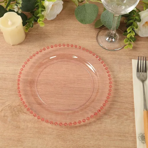 Miniatura 5 de Efavormart - Paquete de 10 platos de postre de plástico transparente rubor con borde de cuentas, platos redondos desechables para ensalada, 8