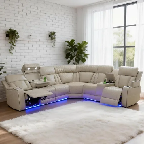 Juego de sofá reclinable eléctrico, juegos de muebles de sala de estar, juego de sofá modular de cuero con luces LED, portavasos, consola de