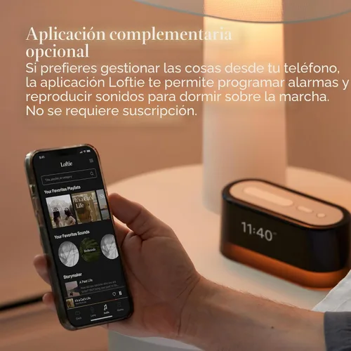 Miniatura 3 de Loftie Reloj despertador con máquina de sonido – Reloj despertador inteligente con luz nocturna, ruido blanco, altavoz Bluetooth, más de 100 sonidos