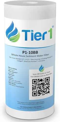 Tier1 Filtro de agua de 1 micrón de 10 x 4.5 pulgadas | Filtro de agua de sedimentos de polipropileno hilado para toda la casa | Reemplazo para