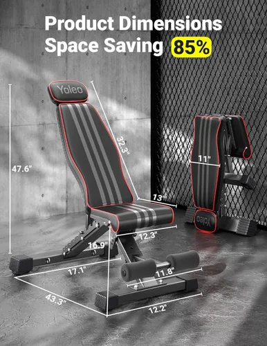 Miniatura 8 de YOLEO Adjustable Weight Bench for Home Gym, ASTM-Certified 827LBS, 98% Pre-Assembled, Foldable Gym Bench with 84 Positions Incline Decline Flat
