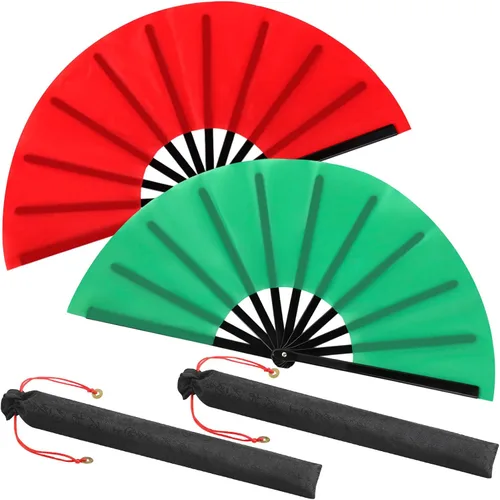 Miniatura 40 de Maitys Paquete de 2 ventiladores de mano plegables grandes de 13 pulgadas, ventiladores chinos de mano grandes para baile de línea, Tai Chi