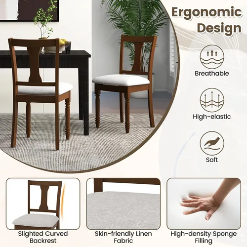 Miniatura 6 de Giantex Juego de 4 sillas de comedor de madera, sillas de comedor de granja con asiento de cojín, sillas auxiliares de comedor de madera sin brazos