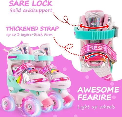 Miniatura 5 de Patines para niñas y niños, patines ajustables con ruedas iluminadas, protección completa para jugar en interiores y exteriores de los niños