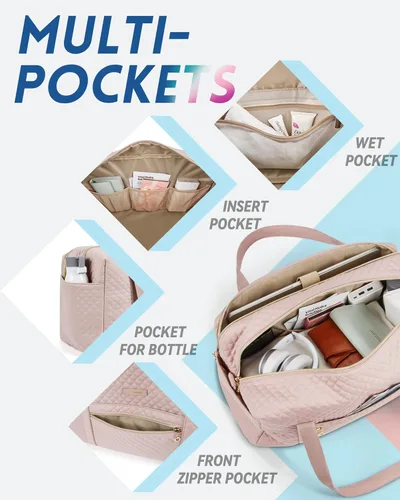 Miniatura 5 de BAGSMART - Bolsa de lona de viaje para mujer, bolsa de mano grande con compartimento para laptop, bolsa de zapatos, Rosado, Bolsa de viaje
