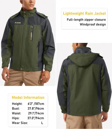Miniatura 2 de MAGCOMSEN Chaqueta impermeable con capucha para hombre, resistente al viento, cortavientos, 5 bolsillos para senderismo, pesca, correr