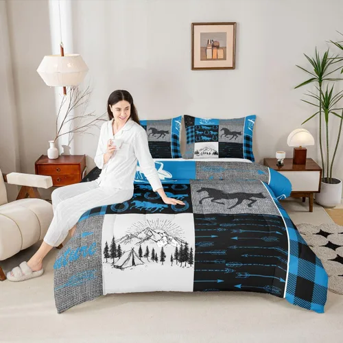 Miniatura 95 de Juego de edredón de oso y ciervo, tamaño individual, ropa de cama de animales salvajes de caza, colcha rústica de cabaña, casa de campo, cuadros