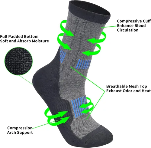 Miniatura 3 de WindCrosser Men's Padded Cushioned Anti Odor Compression Crew Mid Calf Cotton Hiking Trekking Socks