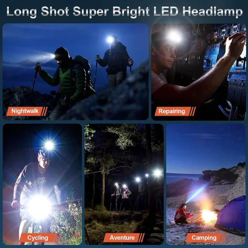 Miniatura 6 de Foleto Juego de 2 faros delanteros recargables, lámparas LED alimentadas por pilas, súper brillante de alto lumen con 3+4 modos, lámpara frontal