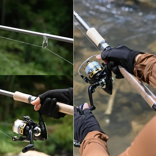 Miniatura 4 de Combo de caña de pescar de 2 piezas, caña de pescar de fibra de carbono, 12 +1 rodamientos blindados de acero inoxidable BB Spinning Carretes