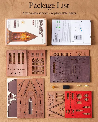 Miniatura 4 de Rolife Rompecabezas de madera 3D, modelo de arquitectura de catedral de geometría con luces LED, kit de construcción de manualidades para adultos