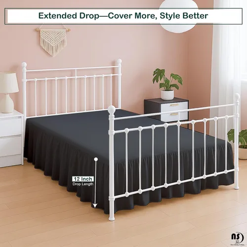 Miniatura 5 de Faldón de cama de microfibra premium con volantes para cama Queen, caída de 12 pulgadas con esquinas divididas, falda de cama suave sin arrugas