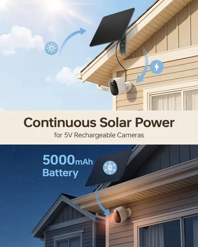 Miniatura 2 de KJK Panel solar de 6 W para cámara de anillo, cargador de panel solar de cámara de rastro con batería de 5000 mAh para cámara de juegos y cámara