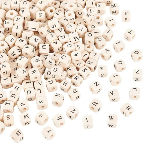 Miniatura 8 de OLYCRAFT 300 cuentas de madera del alfabeto, cuentas de letras de madera coloridas de 0.394 pulgadas (0.394 in), cuentas de letras cuadradas
