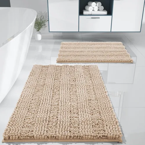 Miniatura 25 de Yimobra Juego de 2 alfombras de baño de felpilla suave y absorbente y alfombra para inodoro en forma de U, antideslizante, lavable a máquina