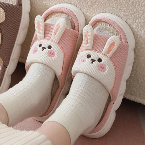 Miniatura 6 de Aucomfo Pantuflas de lino, bonitas pantuflas de animales para mujeres y hombres, bonitas pantuflas de casa para mujeres, pantuflas de casa kawaii