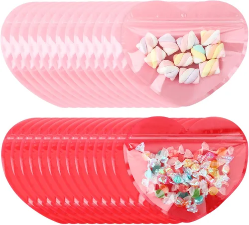 Miniatura 10 de Yexiya 50 bolsas de regalo de corazón grandes para pequeñas empresas de 3.4 x 4 pulgadas, bolsas de joyería transparentes en forma de corazón, Rojo