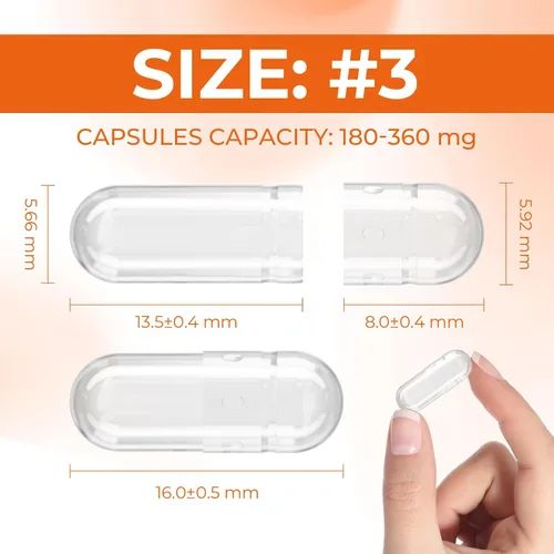 Miniatura 2 de Cápsulas vacías de gelatina tamaño 3 – (100 unidades) cápsulas vacías pequeñas transparentes ideales para rellenar tú mismo, cápsulas de gel