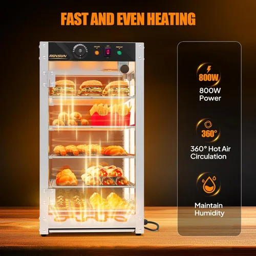 Miniatura 2 de ROVSUN Calentador de alimentos comercial de 5 niveles, calentador de pizza de 15 pulgadas, pantalla de calentador de alimentos con iluminación LED