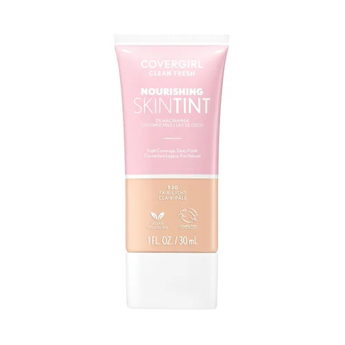 COVERGIRL Clean Fresh - Tinte nutritivo para la piel, 520 Fair/Light, base líquida, acabado húmedo, infundido con coco y aloe, fórmula vegana