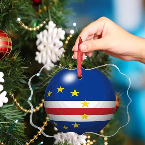 Miniatura 5 de Bandera de Cabo Verde, decoración para árbol de Navidad, bola 3D, recuerdo de la ciudad del país, adornos de Navidad personalizados, decoración